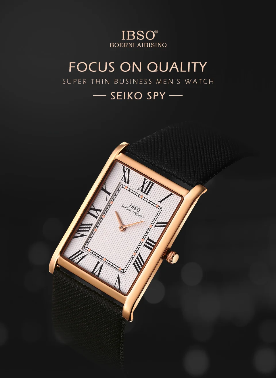 IBSO Ultra-Thin Rectangle Dial Men’s Quartz Watch Luxury Business Style Genuine Leather Strap Waterproof New Men WristWatches