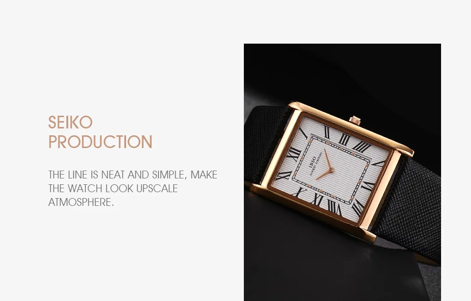 IBSO Ultra-Thin Rectangle Dial Men’s Quartz Watch Luxury Business Style Genuine Leather Strap Waterproof New Men WristWatches