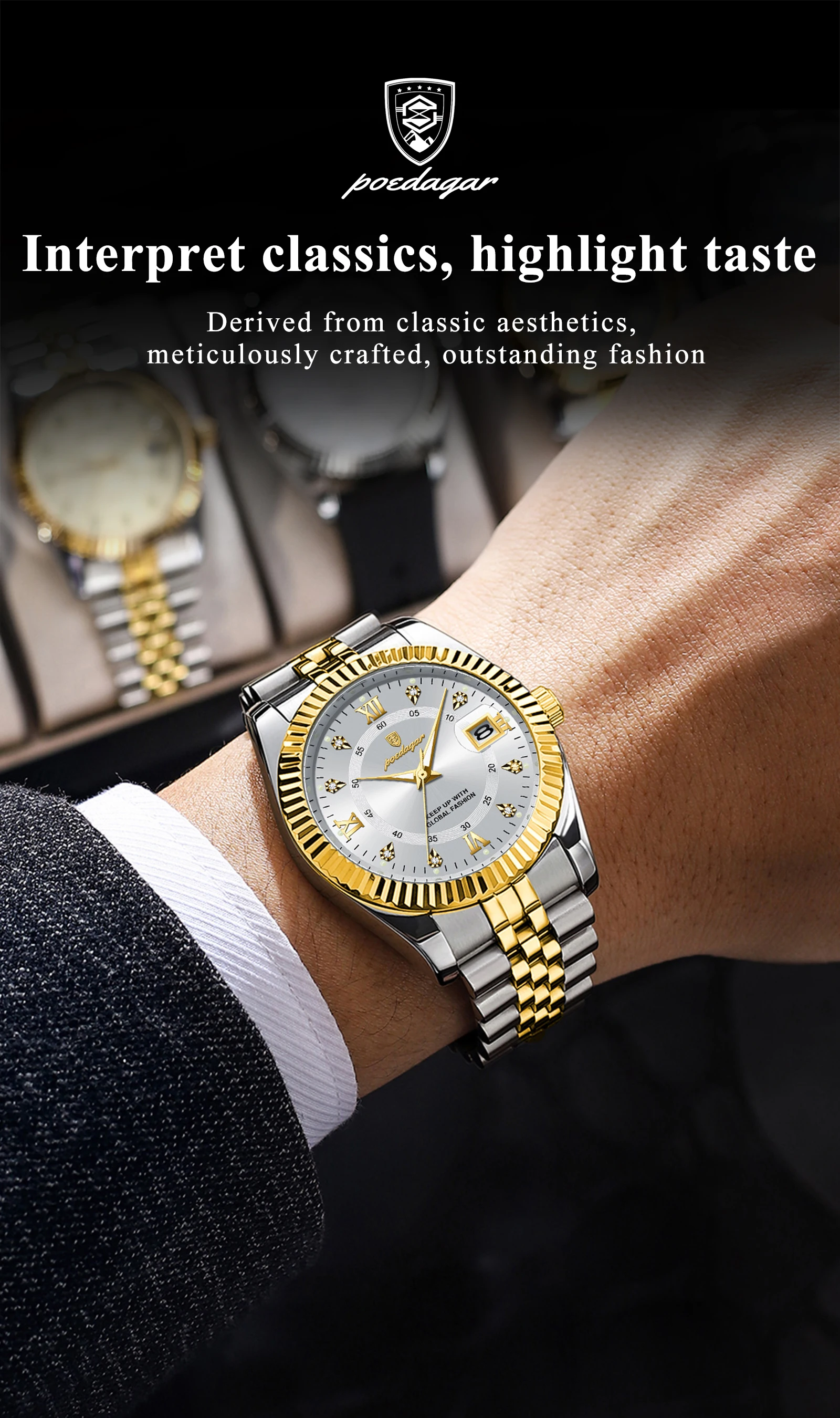 POEDAGAR Luxury Business Men Wristwatch Waterproof Luminous Date Military Man Watch Stainless Steel Fashion Men’s Quartz Watches