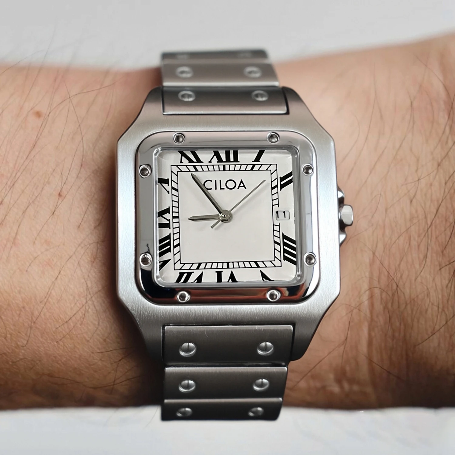 CILOA Silver Square Watch Men’s High Quality Light Luxury Gift High End Stainless Steel Strap Waterproof Quartz Watch