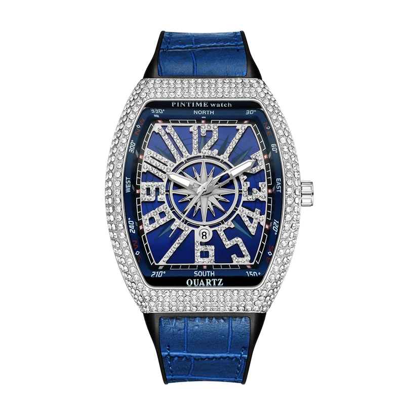 Premium Brand Luxury Diamond Watch Digital Diamond Inlay Black Watch Night light Men Quartz Wristwatch Hip Hop Style Men Gift