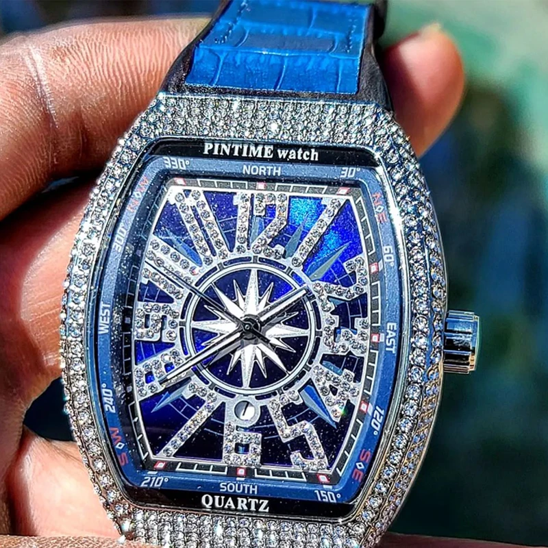 Premium Brand Luxury Diamond Watch Digital Diamond Inlay Black Watch Night light Men Quartz Wristwatch Hip Hop Style Men Gift