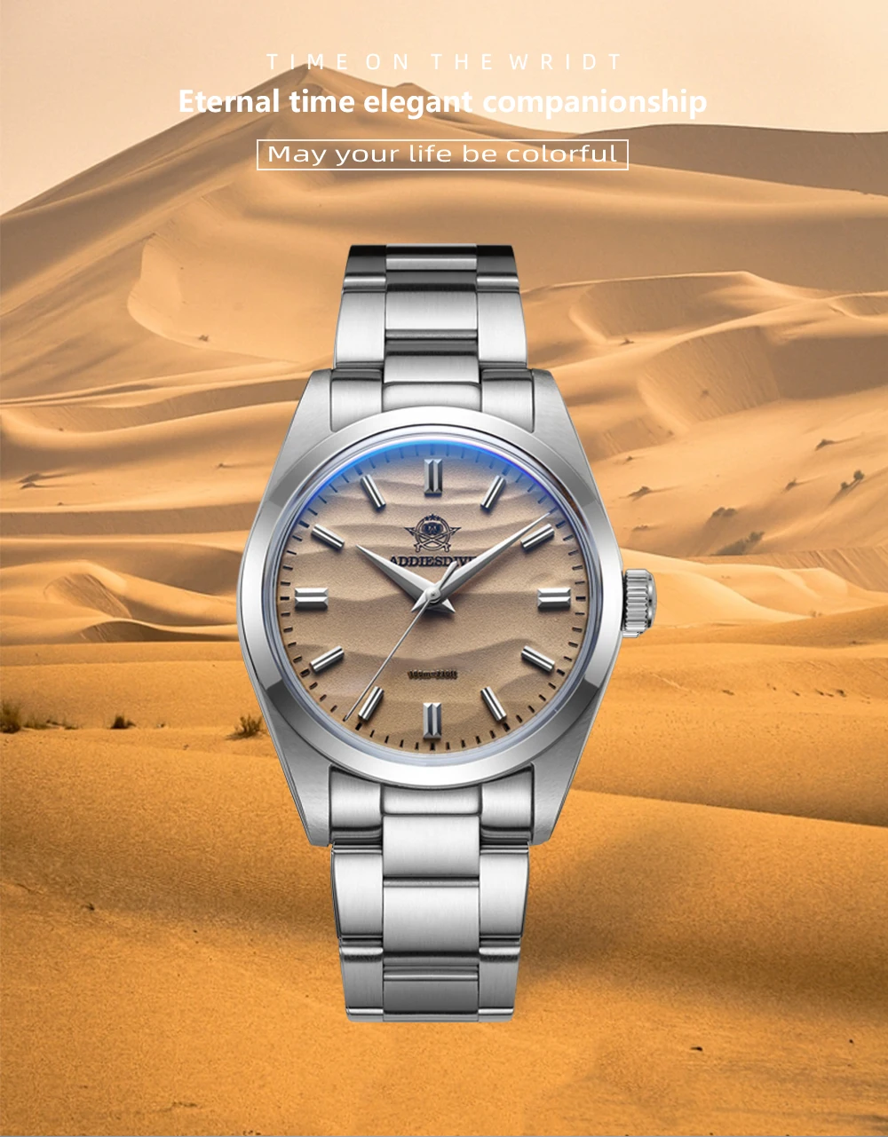 ADDIESDIVE Hot Sale AD2030 Without LOGO Watch Stainless Steel 100M Waterproof Quartz Watches 3D Sand Dial Men’s Wristwatch Dress