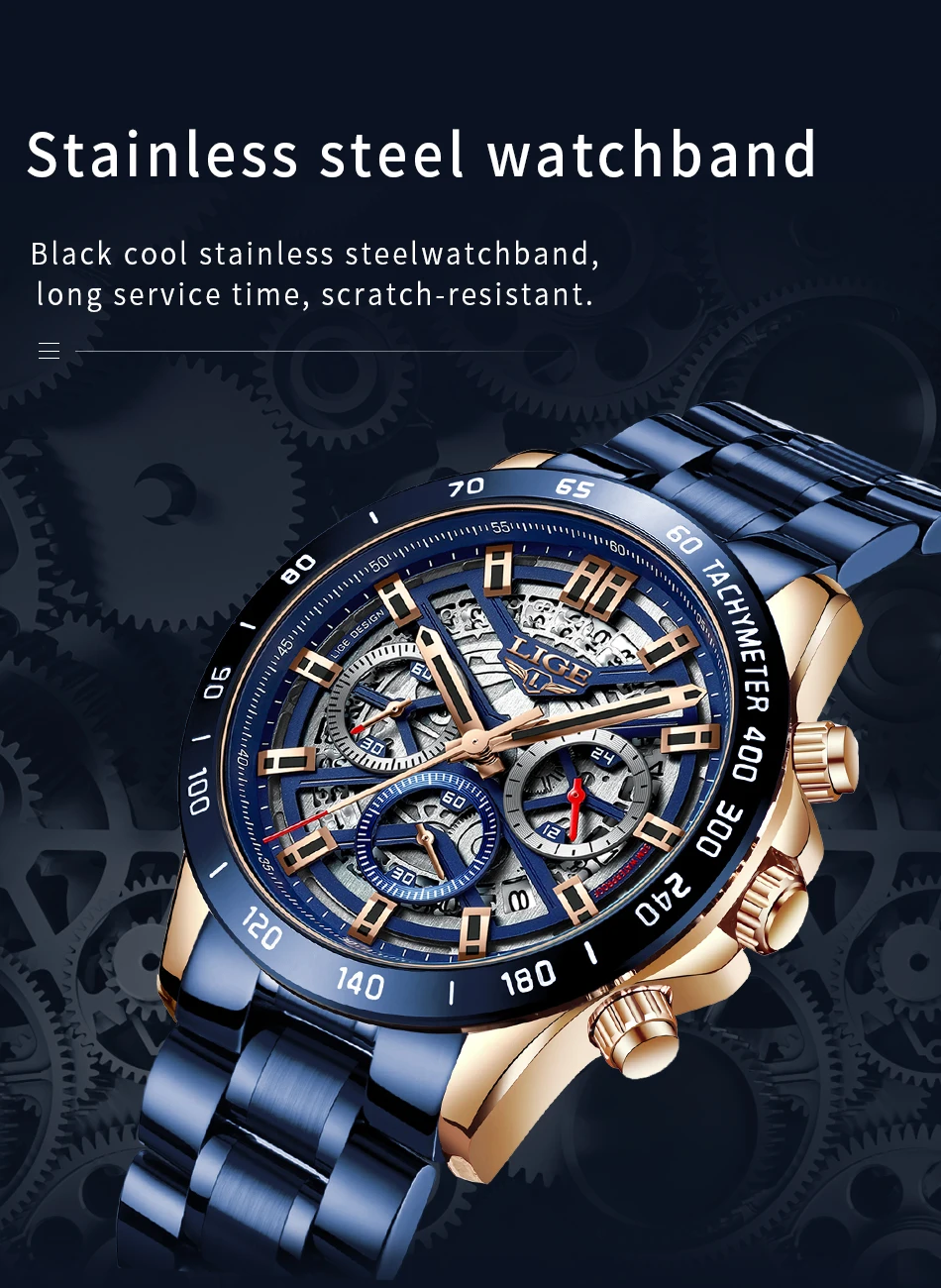 LIGE 2024 New Men Watch Top Brand Luxury Hollow Watch Men Waterproof Sport Quartz Chronograph Wrist Watch Man Relogio Masculino