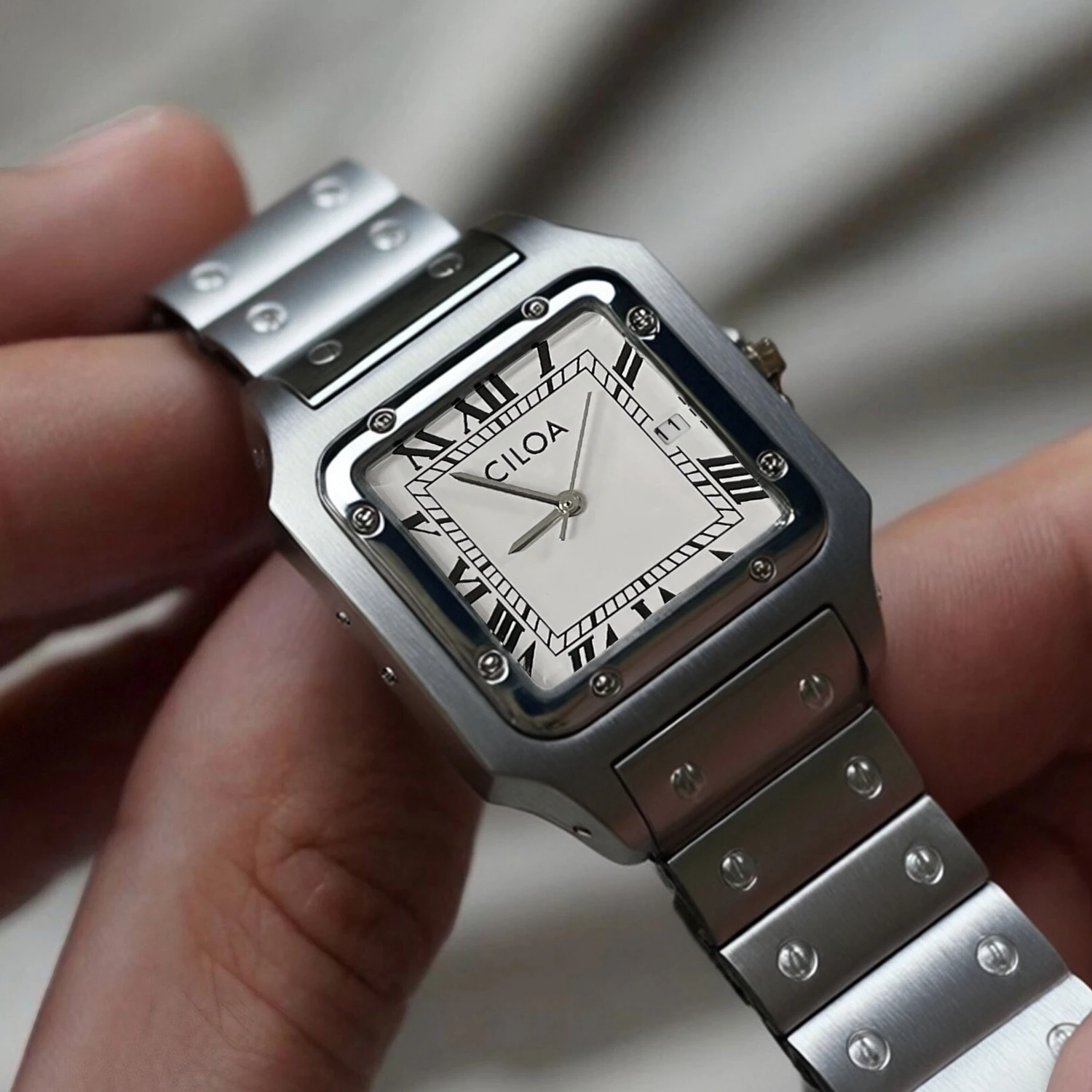CILOA Silver Square Watch Men’s High Quality Light Luxury Gift High End Stainless Steel Strap Waterproof Quartz Watch