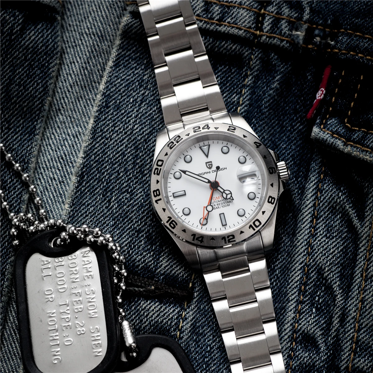 PAGANI DESIGN PD1762 Men’s Automatic Mechanical GMT Watch DG5833 Sapphire Crystal 10Bar Waterproof Stainless Steel Dual Time