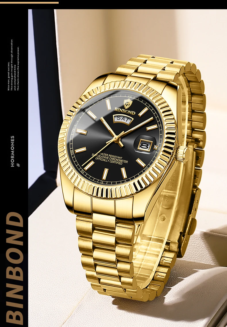BINBOND precise quartz watches for men luxury luminous waterproof auto date week display men’s watch durable casual reloj
