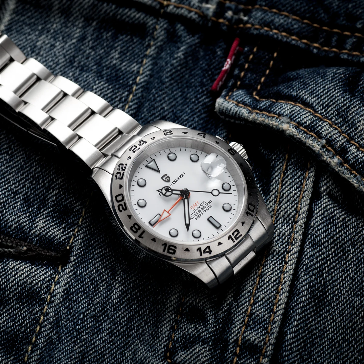 PAGANI DESIGN PD1762 Men’s Automatic Mechanical GMT Watch DG5833 Sapphire Crystal 10Bar Waterproof Stainless Steel Dual Time