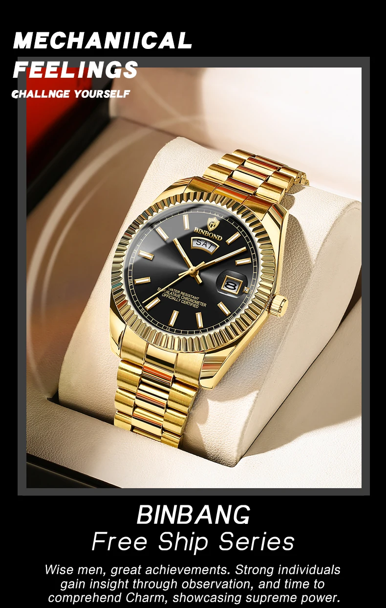 BINBOND precise quartz watches for men luxury luminous waterproof auto date week display men’s watch durable casual reloj