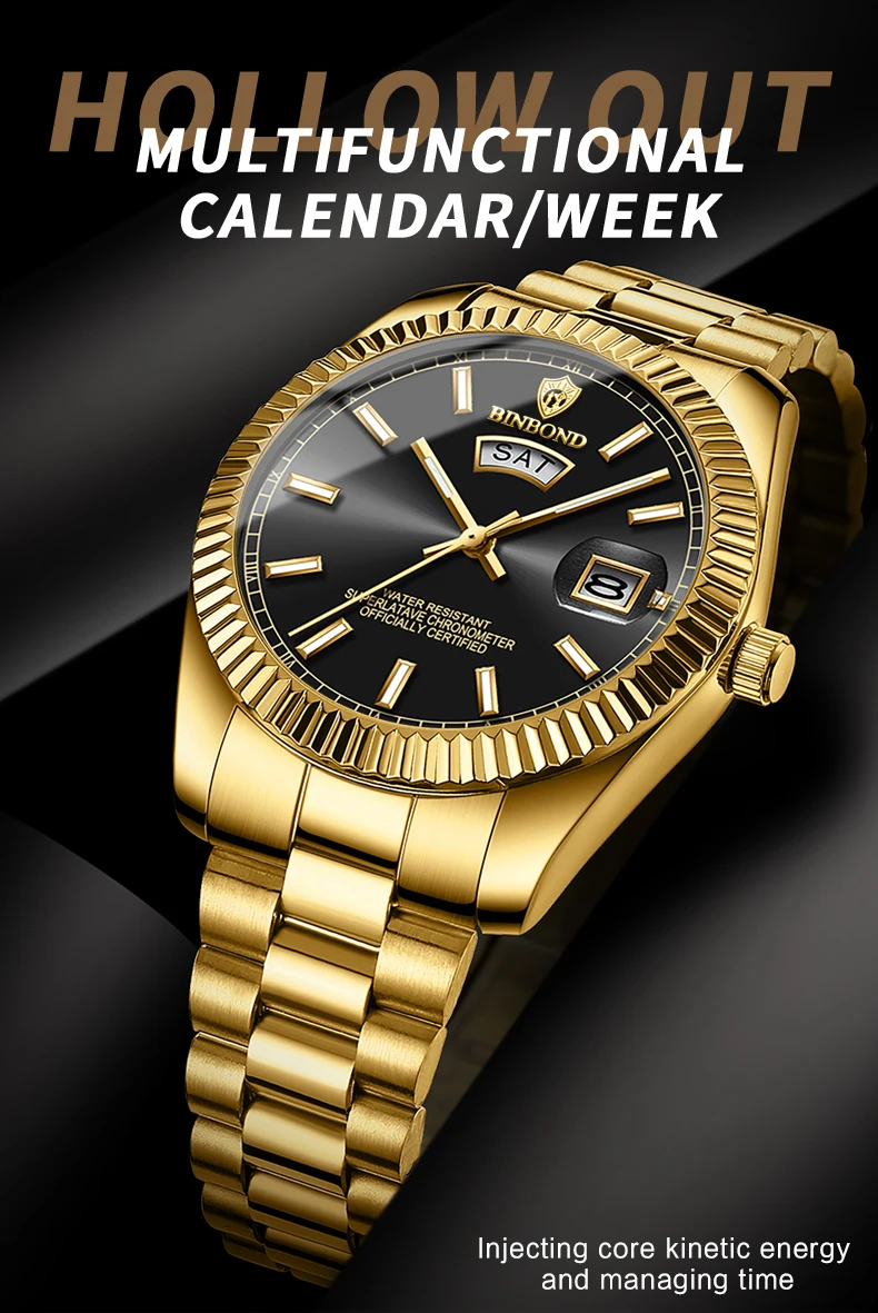 BINBOND precise quartz watches for men luxury luminous waterproof auto date week display men’s watch durable casual reloj