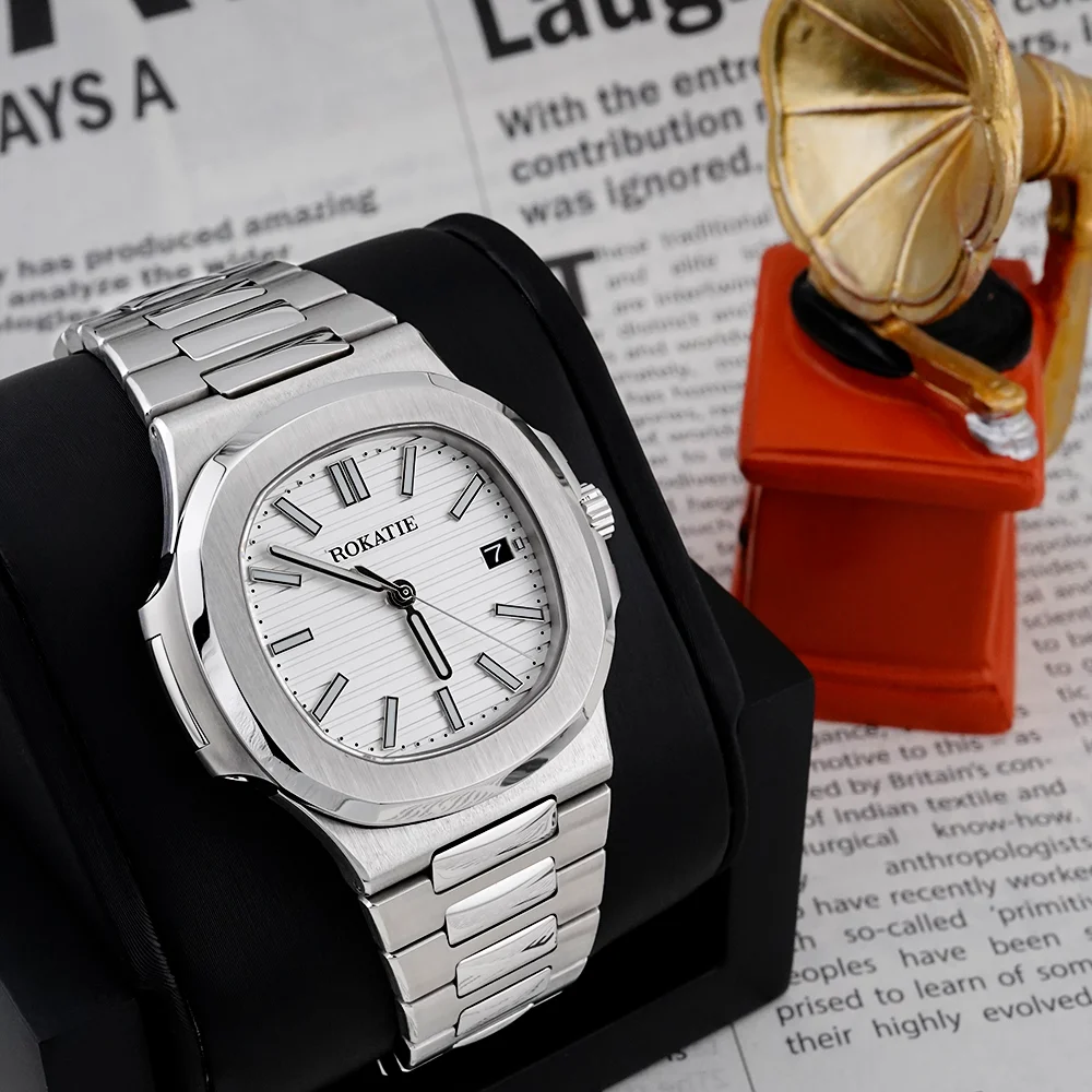 ROKATIE 2024 Luxury 9015 Japanese Movement Stainless Steel Watch 38mm Case Luminous Feature Day 50m Waterproof Watches for men