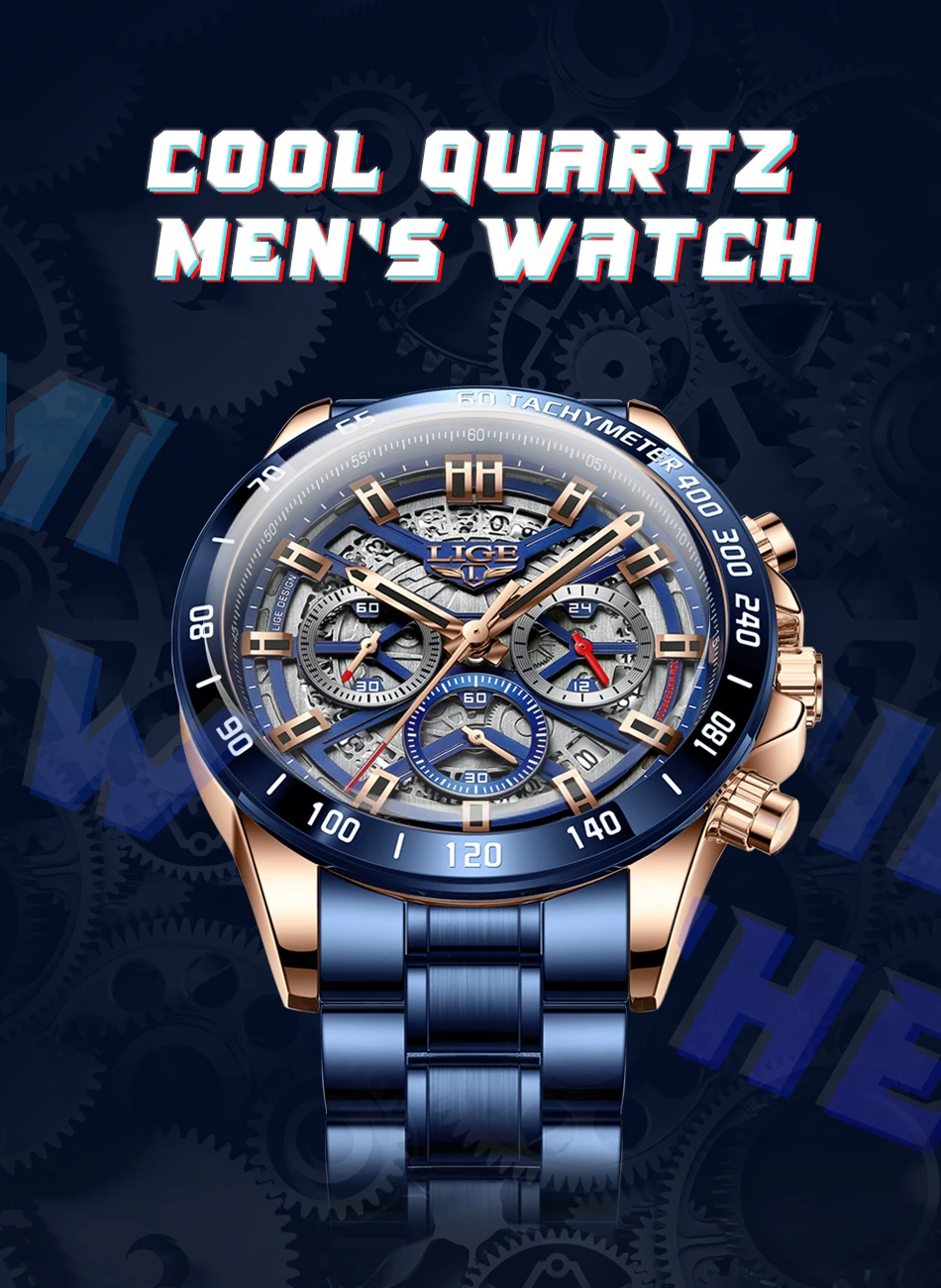 LIGE 2024 New Men Watch Top Brand Luxury Hollow Watch Men Waterproof Sport Quartz Chronograph Wrist Watch Man Relogio Masculino
