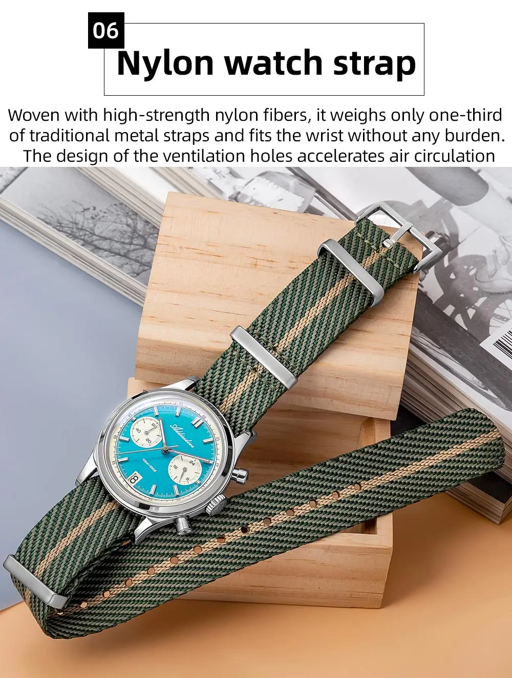 ADDIESDIVE Top Brand Man Watch BGW9 Super Luminous 10Bar Waterproof Bubble Mirror Glass VK64 Chronograph Quartz Steel Wristwatch