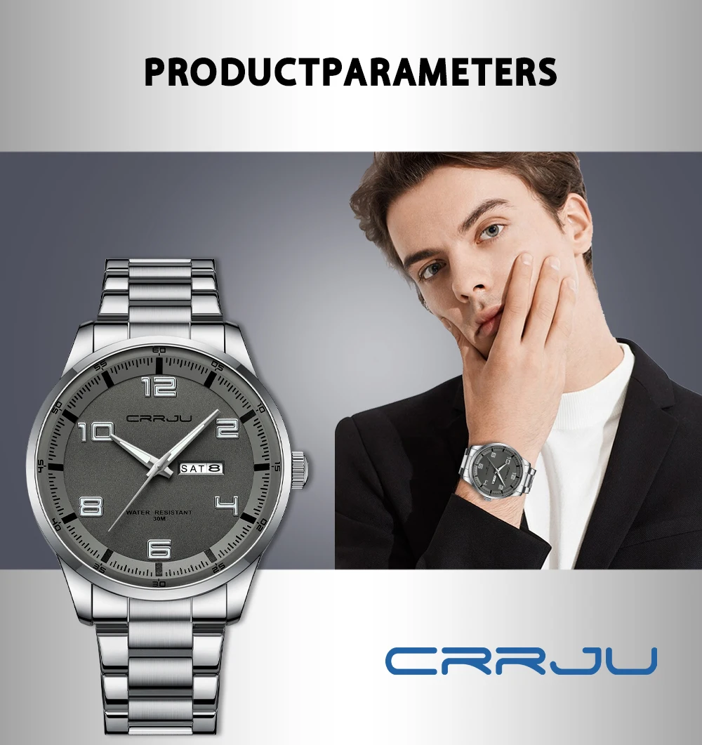 CRRJU Business Men Luxury Watches Stainless Steel Quartz Auto Date Clock with Luminous Hands Relogio Masculino