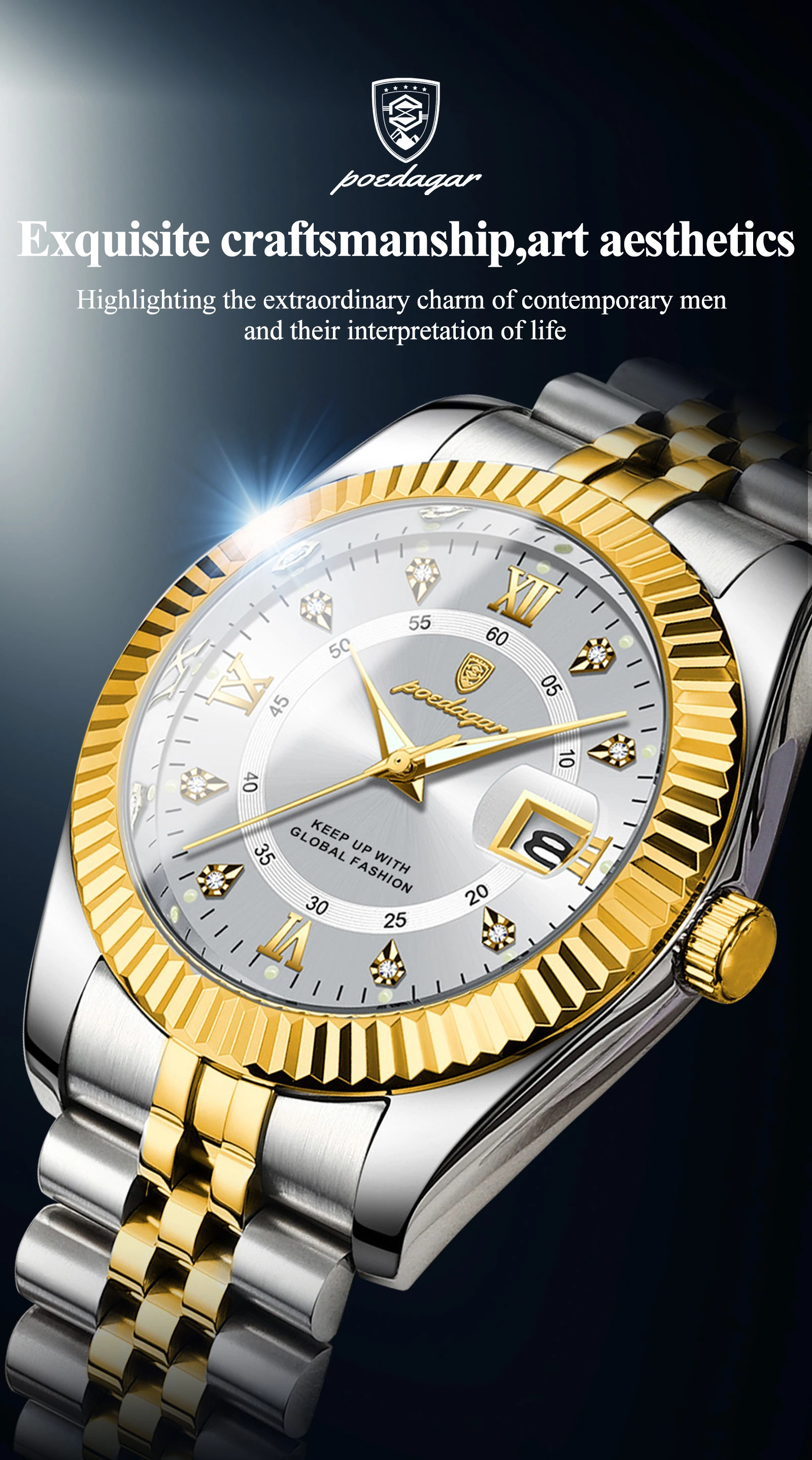 POEDAGAR Luxury Business Men Wristwatch Waterproof Luminous Date Military Man Watch Stainless Steel Fashion Men’s Quartz Watches