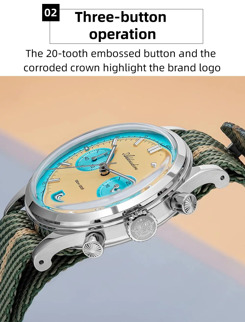 ADDIESDIVE Top Brand Man Watch BGW9 Super Luminous 10Bar Waterproof Bubble Mirror Glass VK64 Chronograph Quartz Steel Wristwatch