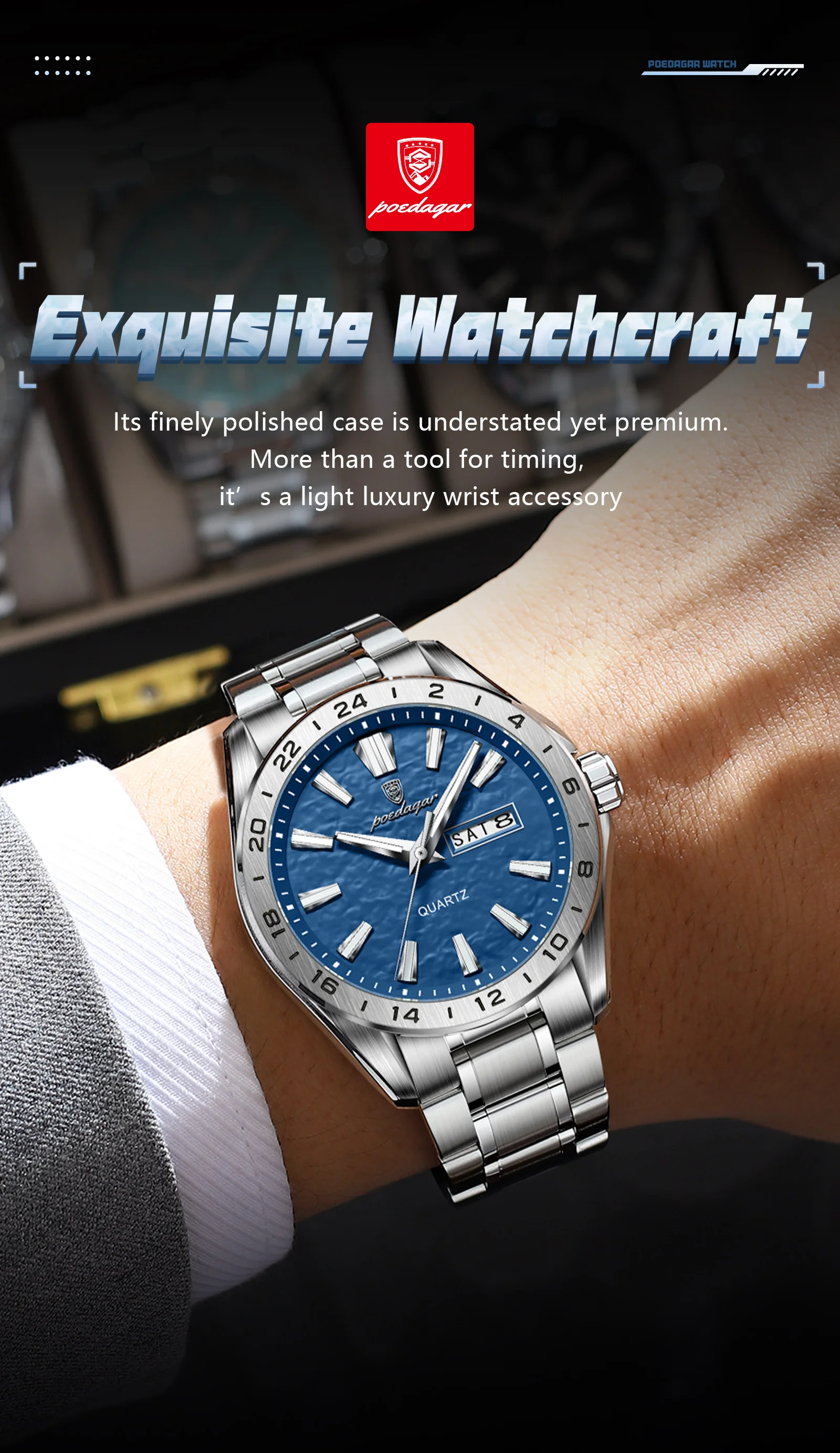 POEDAGAR Sport Luxury Man Wristwatch High Quality Waterproof Luminous Watch For Men Fashion Date Week Quartz Men’s Watches Reloj