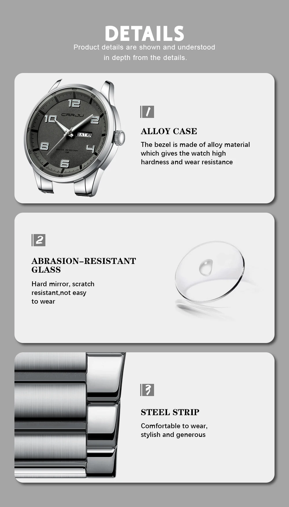 CRRJU Business Men Luxury Watches Stainless Steel Quartz Auto Date Clock with Luminous Hands Relogio Masculino