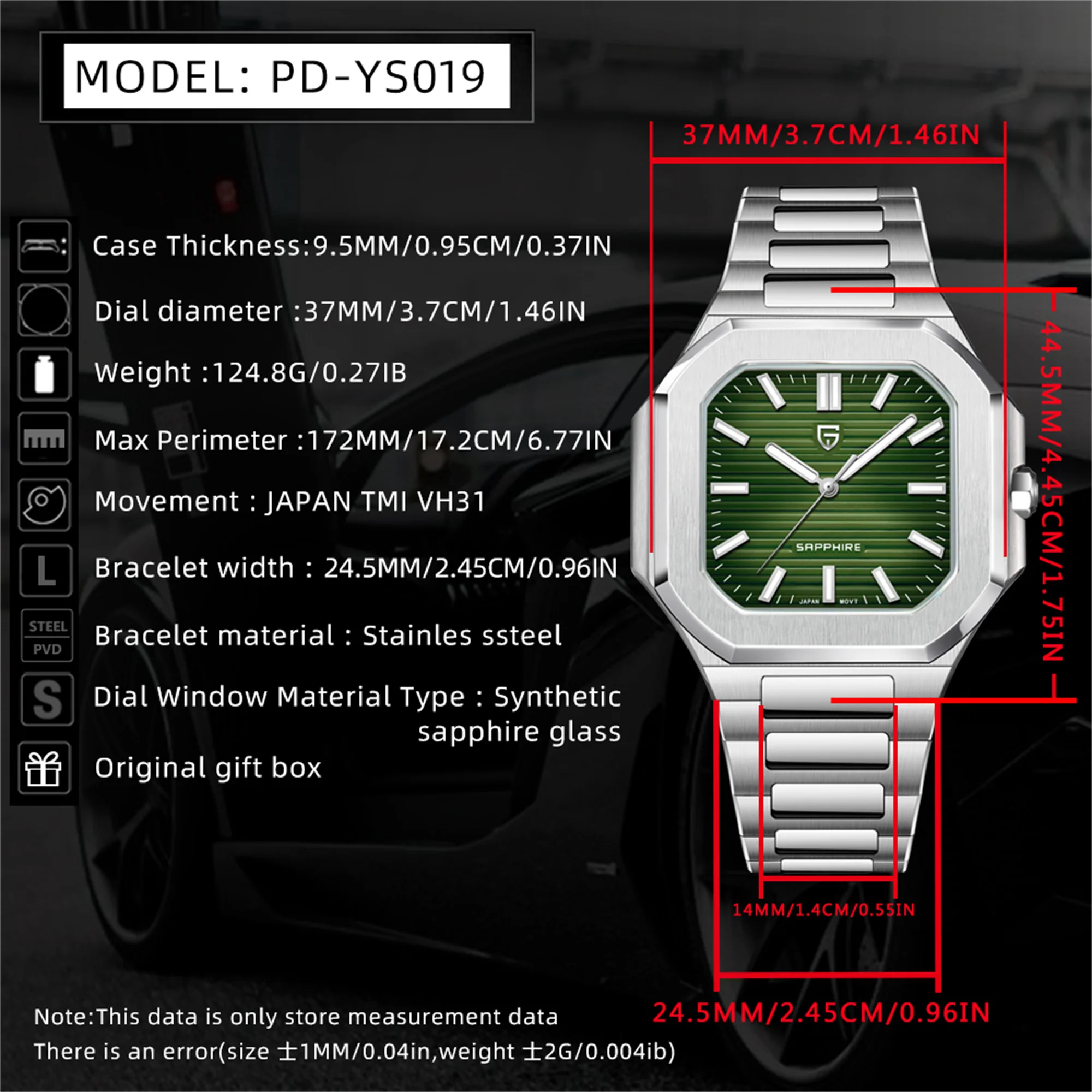 PAGANI DESIGN 2025 New Men’s Quartz Wristwatches TMI VH31 37MM 10Bar Waterproof 316L Luxury Stainless Steel Sapphire Men’s Watch